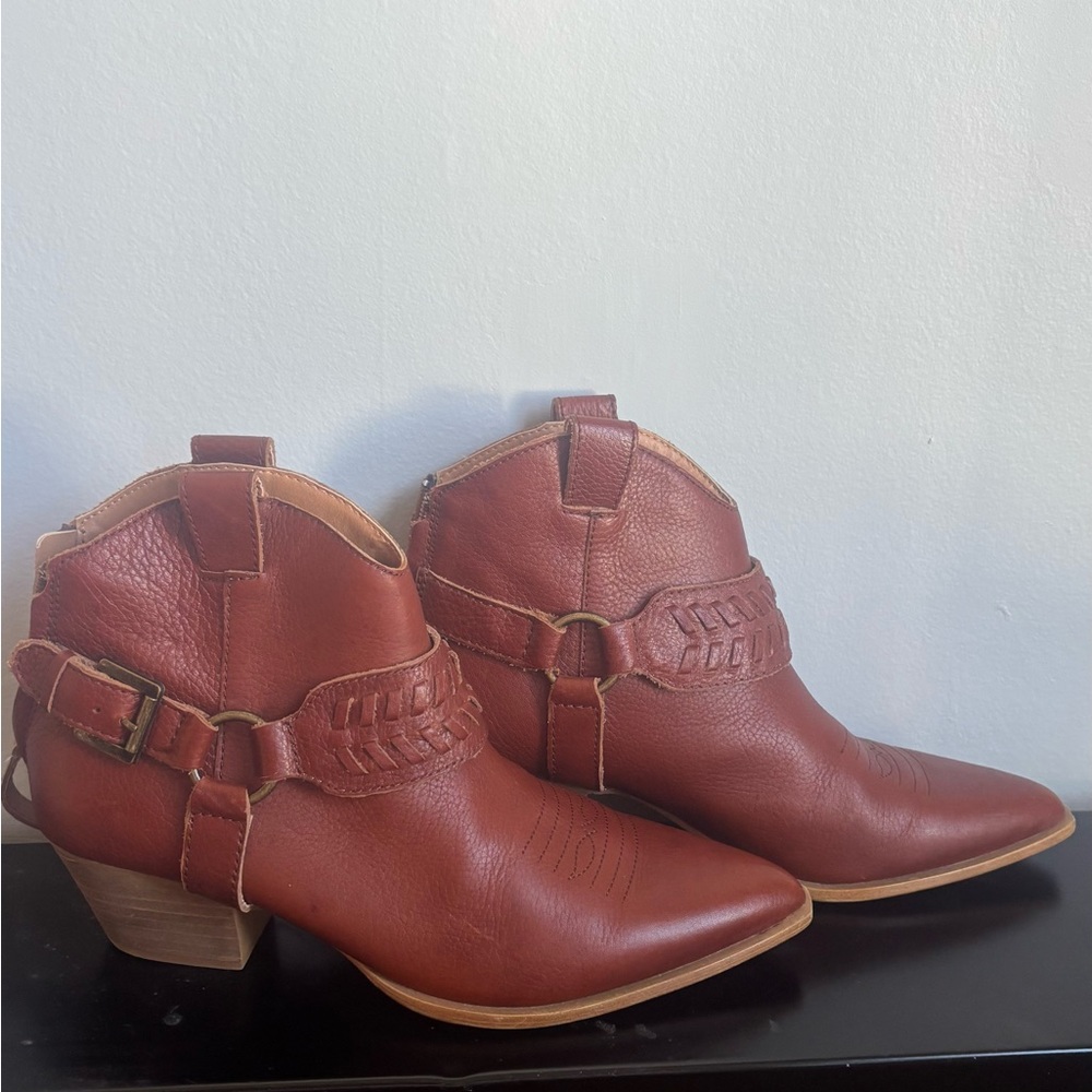 Dingo Tan Ankle Booties with Buckle Detail